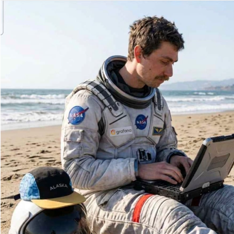 AI-generated portrait of Jeff working on a laptop in a spacesuit