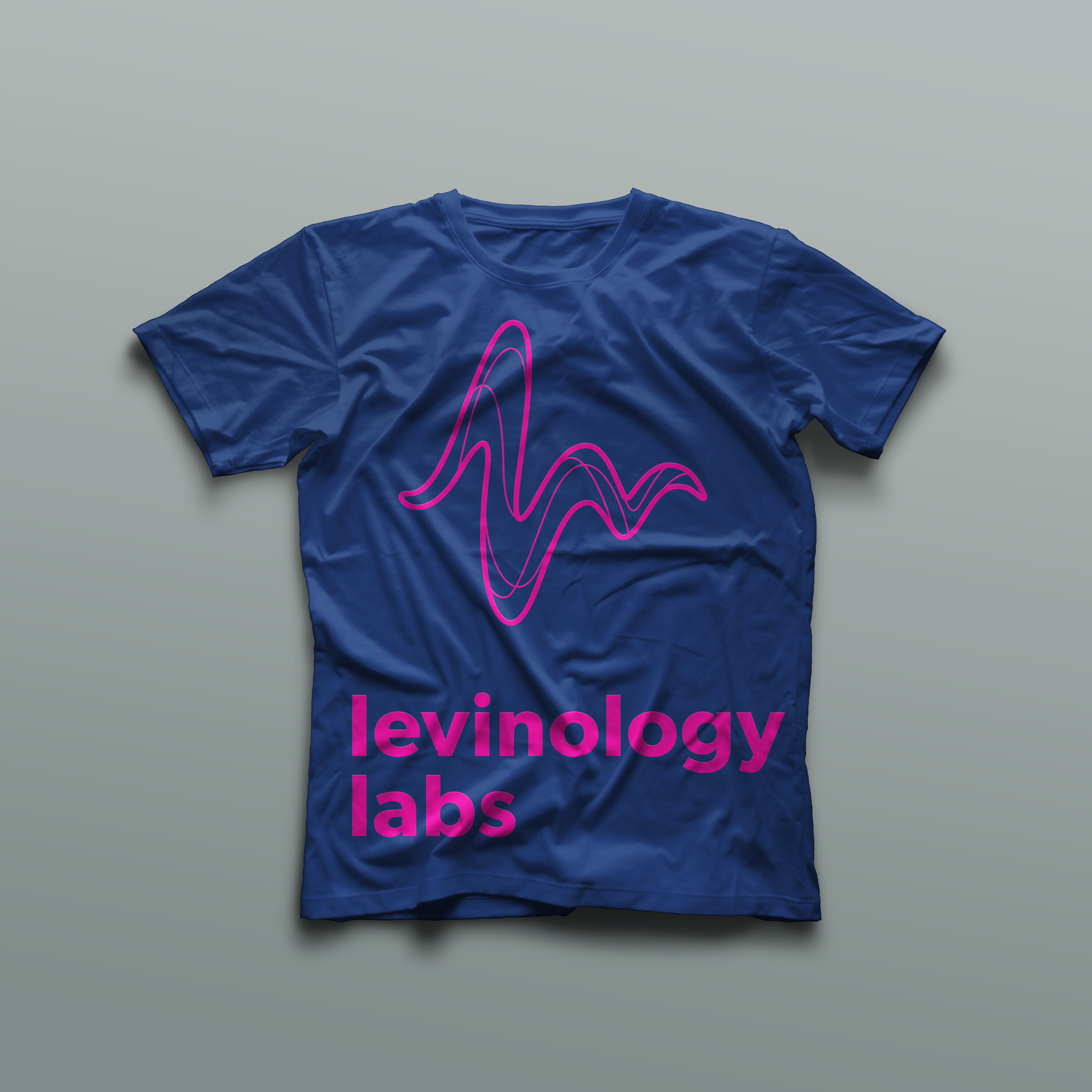 Navy t-shirt with hot pink logo